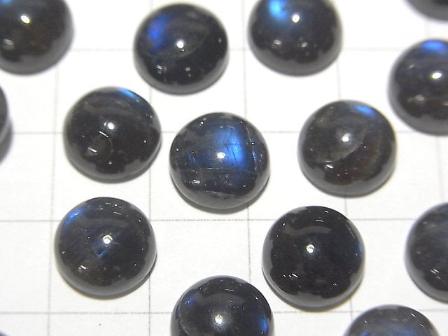 Hohe Qualität Schwarzer Labradorit AAA- Rund Cabochon 10x10mm 2Stücke