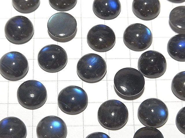 Hohe Qualität Schwarzer Labradorit AAA- Rund Cabochon 12x12mm 1Stück