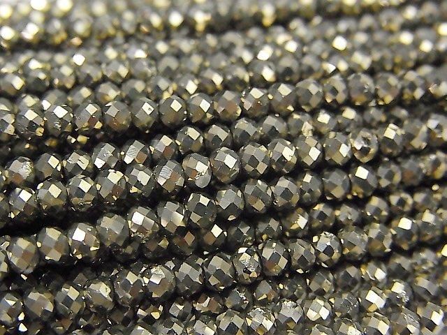 黃鐵礦 AAA 切面鈕扣圓珠 3x3x2mm 1串珠子 (約15英吋/37公分) 高品質!