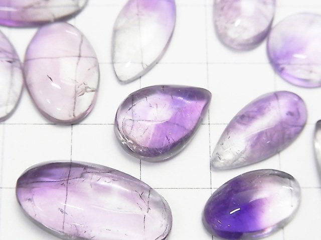 雙色紫水晶 AA++ 蛋面混和形狀 5顆