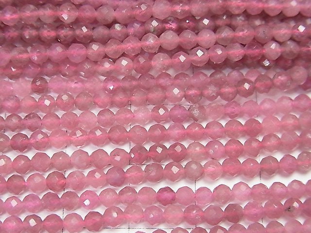 高品質!粉紅色電氣石 AA++ 切面圓珠 3mm 1串(約15英吋 / 37公分)