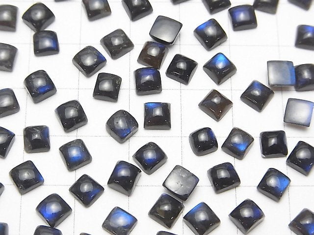 Hochwertiger schwarzer Labradorit AAA- Quadratischer Cabochon 5x5mm 10 Stück