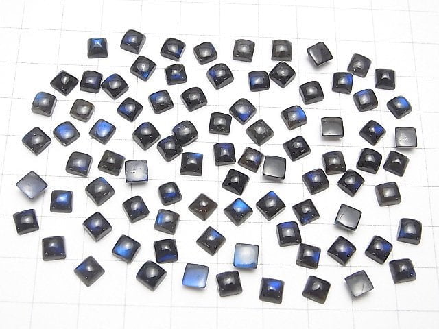 Hochwertiger schwarzer Labradorit AAA- Quadratischer Cabochon 5x5mm 10 Stück