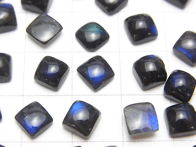 高品質黑色拉長石 AAA- 方形凸圓形 6x6 公釐 5 顆