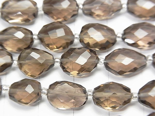 高品質煙水晶 AAA 刻面原石 1串珠 (約7英吋/18公分)