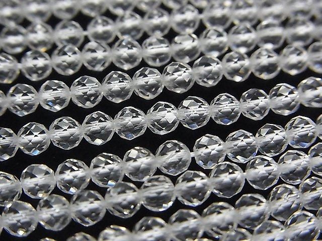高品質!水晶 AAA 32 切面圓珠 4mm 單串珠子 (約 15 英寸/36 公分)
