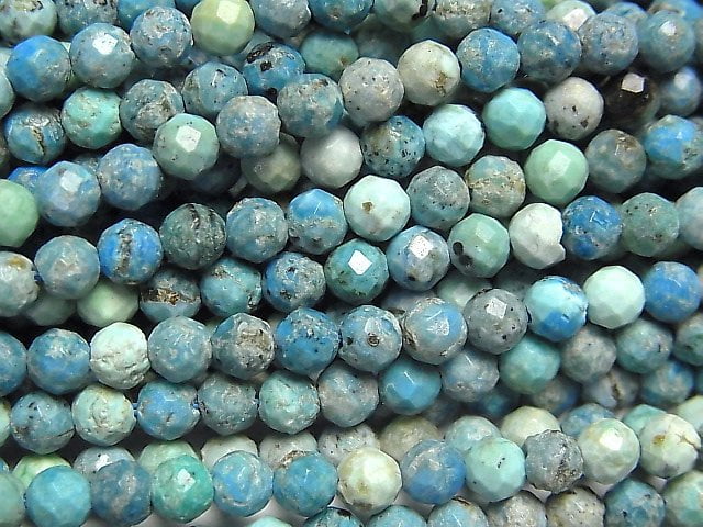 高品質!藍色蛋白石刻面圓珠 4mm 1串(約15英吋/36公分)