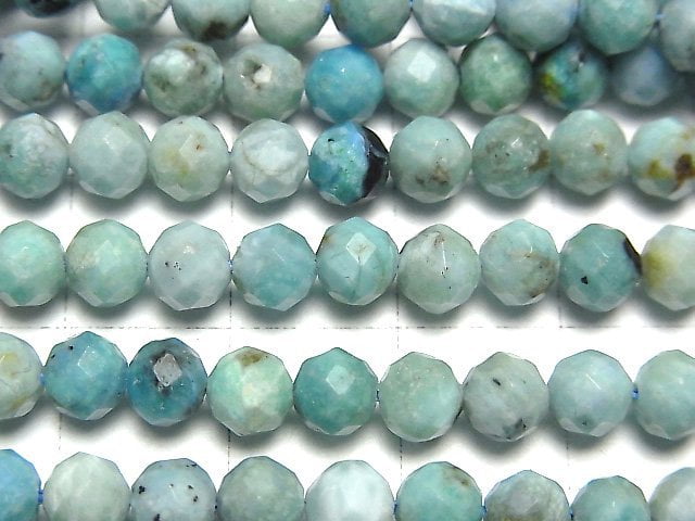 高品質!藍色蛋白石刻面圓珠 5mm 一串(約15英吋 / 36公分)