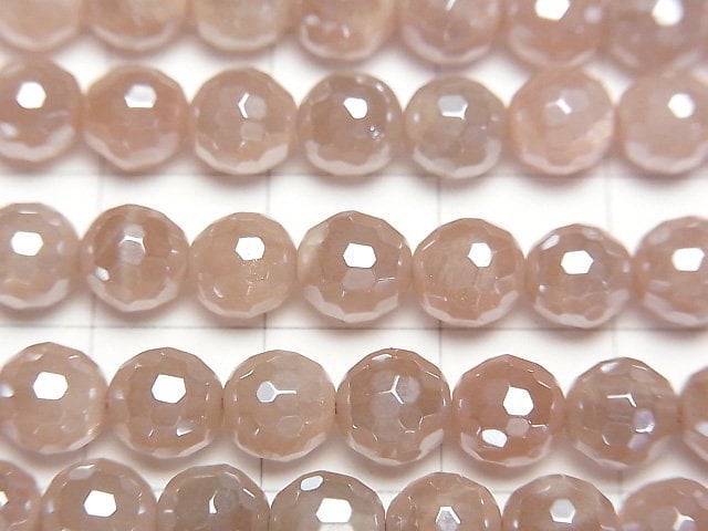 橙色月光石 AA++ 128切面圓珠 6mm 鍍層 1串珠子 (約15英寸/36公分)