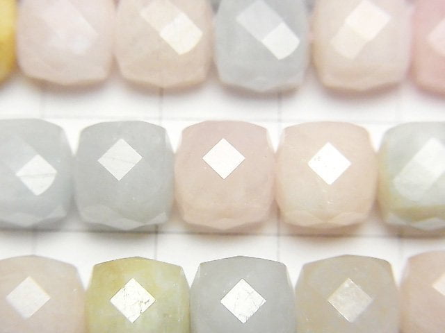 高品質!綠柱石混色(海藍寶石)AA立方體形狀 8x8x8mm 半串或1串珠子(約15英寸/37厘米)