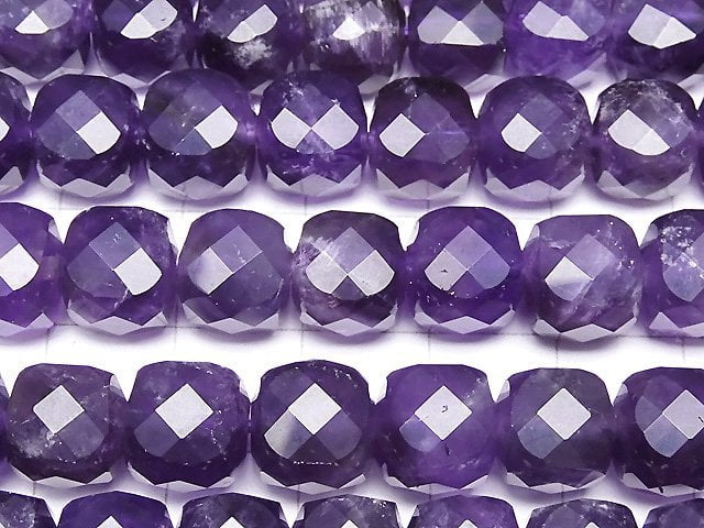 高品質!紫水晶 AA++ 立方體形 8x8x8mm 半串或 1 串珠子 (約 15 英寸 / 37 公分)