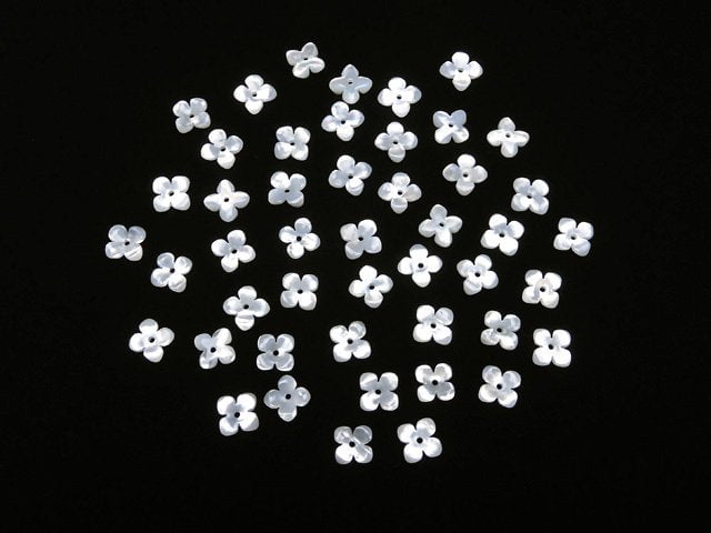 Hochwertige weiße Muschel (Silberlippen-Auster) AAA Blume (4Stück Blumen) 8mm Mittelbohrung 4Stück