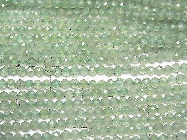 高品質!綠柱石 AAA 刻面圓珠 3mm 1串珠子(約15英吋/37公分)
