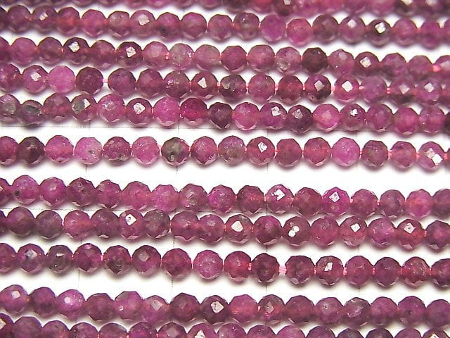 高品質!紅寶石 AA+ 切面圓珠 3mm 1串珠子(約15英吋 / 37公分)