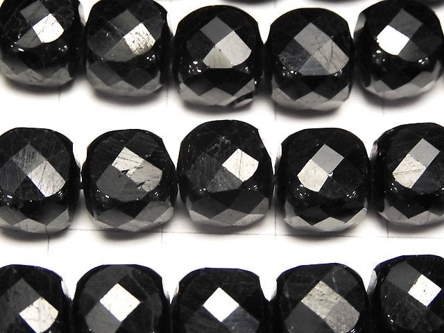 高品質!黑碧璽 AA++ 立方體形狀 8x8x8mm 半串或 1 串珠子(約 15 英寸 / 36 公分)