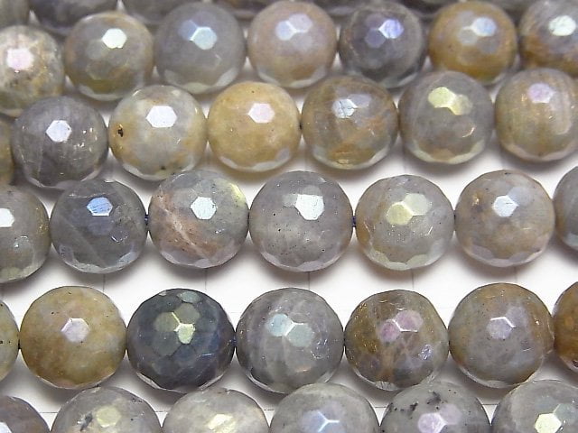 拉長石 AA+ 128切面圓珠 10mm 鍍膜 1串珠子 (約15英吋/36公分)