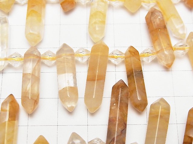 黃赤鐵礦石雙尖水晶 20-28mm 半串或一串珠子 (約15英吋 / 36公分)
