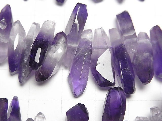帶狀紫水晶 AA++ 刻面不規則塊頂部側鑽孔半串或一串珠子 (約 15 英寸/37 厘米)