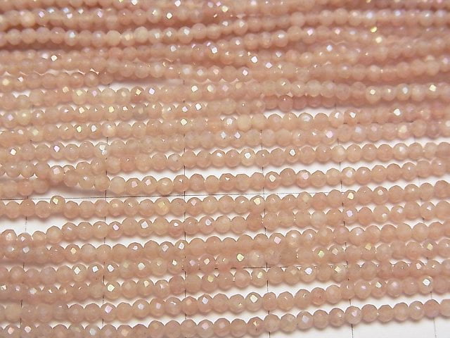 高品質!米色月光石 AAA 刻面圓珠 2mm 鍍膜 1串 (約15英吋 / 37公分)