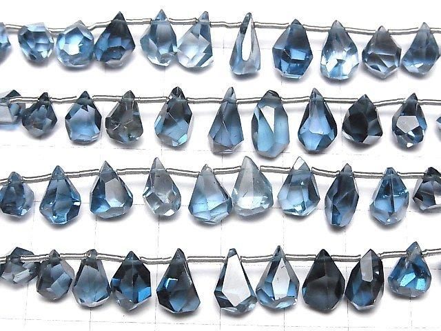 Hochwertiger London Blue Topas AAA Roh Tropfen facettiert Briolette halb oder 1strang Perlen (14 Stück)