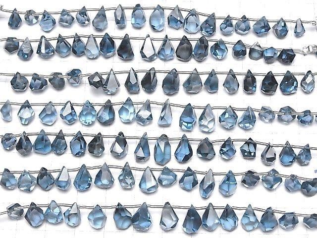Hochwertiger London Blue Topas AAA Roh Tropfen facettiert Briolette halb oder 1strang Perlen (14 Stück)