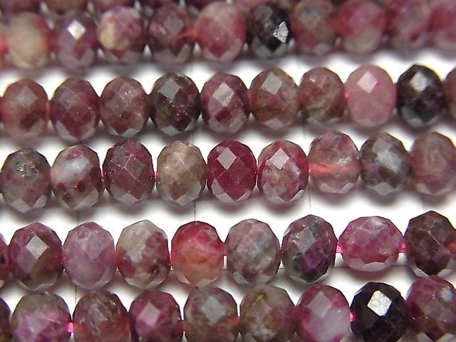 粉紅色電氣石 AA 刻面圓鈕形 5.5x5.5x4mm 半串或一串珠子 (約15英吋/37公分)