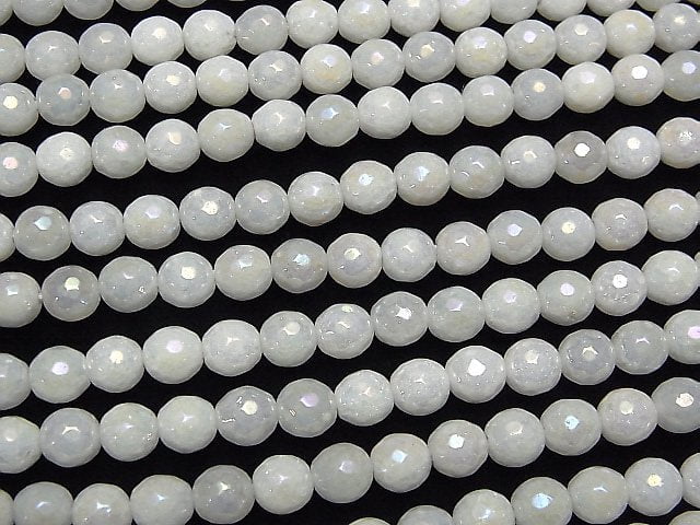 Weißer Jade 128 Facettierte Runde 6mm Beschichtet 1 Strang Perlen (ca. 15 Zoll / 36 cm)