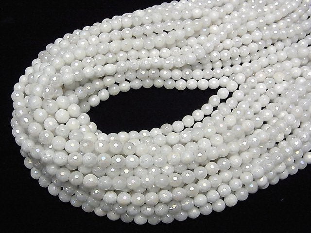 Weißer Jade 128 Facettierte Runde 6mm Beschichtet 1 Strang Perlen (ca. 15 Zoll / 36 cm)
