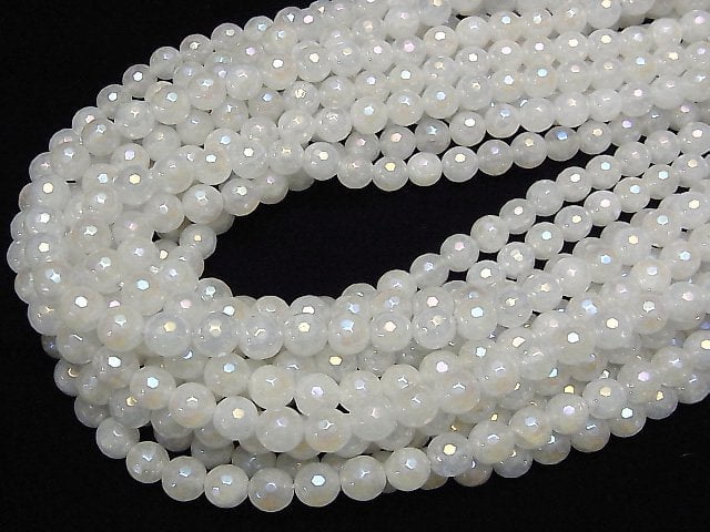 Weißer Jade 128 Facettierte Runde 8mm Beschichtet 1 Strang Perlen (ca. 15 Zoll / 36 cm)