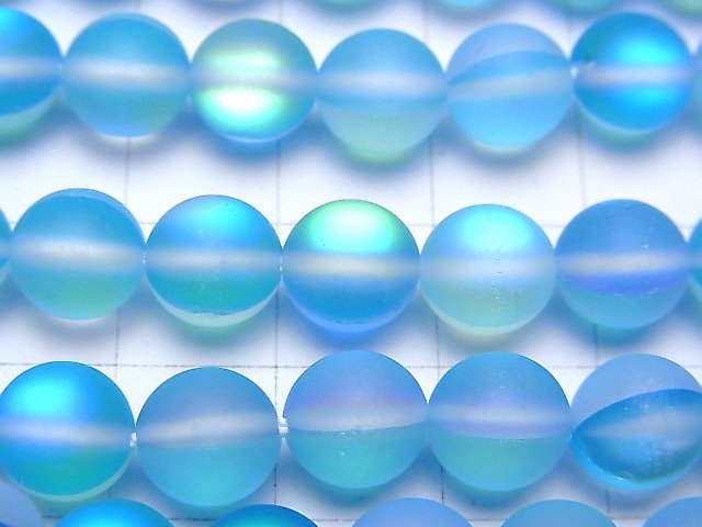 Frost Aqua Blue Luna Flash Round 8mm 1strand beads (aprx.14inch/35cm)