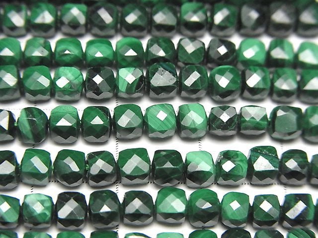 高品質!孔雀石 AA++ 立方體形狀 4x4x4mm 半串或一串珠子(約15英吋/38公分)