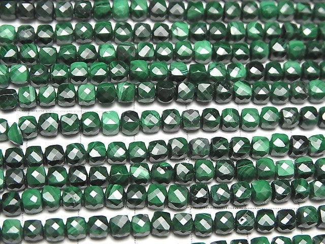 Hochwertig! Malachit AA++ Würfelform 4x4x4mm halbe oder 1Strang Perlen (ca. 15 Zoll / 38 cm)
