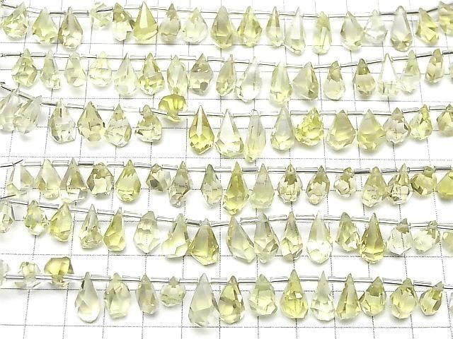 高品質檸檬石英 AAA 原石刻面淚滴形珠子(半串或 1 串,18 顆)