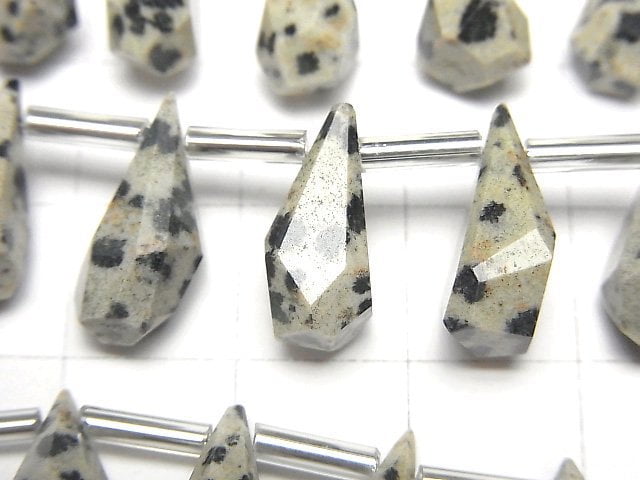 達爾馬提亞碧玉 粗糙水滴刻面梨形墜飾 1串珠 (8顆)