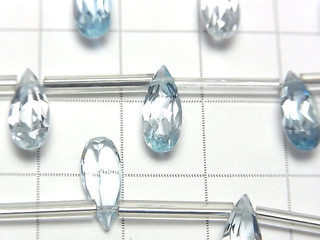 高品質天空藍拓帕石 AAA 梨形刻面 12x5mm 半串或一串珠子 (8顆)