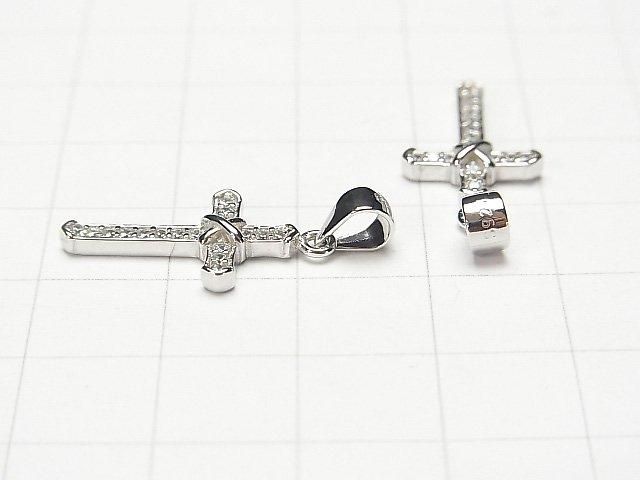 Silver925 Pendant 21x11.5mm Rhodium Plated Cross (with CZ) 1pc