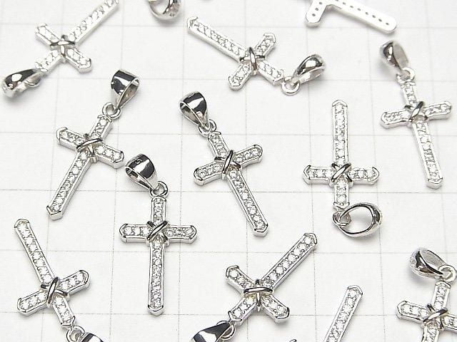 Silver925 Pendant 21x11.5mm Rhodium Plated Cross (with CZ) 1pc
