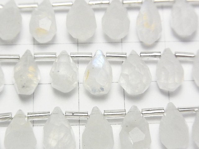 彩虹月光石 AA++ 粗切刻面水滴形半串或單串珠子 (約 5 英寸 / 13 公分)