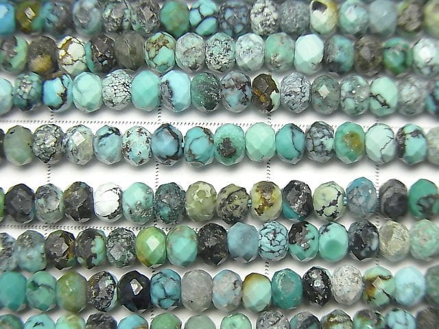 高品質!綠松石 AA 刻面圓形鈕扣珠 4x4x3mm 1串(約14英吋/35公分)