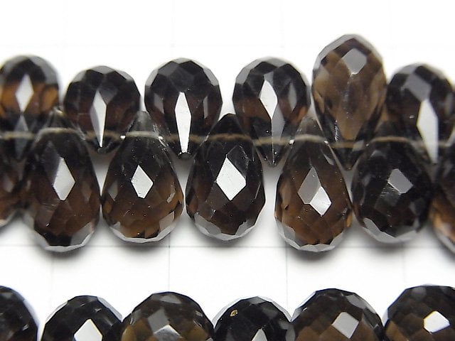 High Quality Smoky Quartz AAA Drop Faceted Briolette half or 1strand beads (aprx.6inch/15cm)