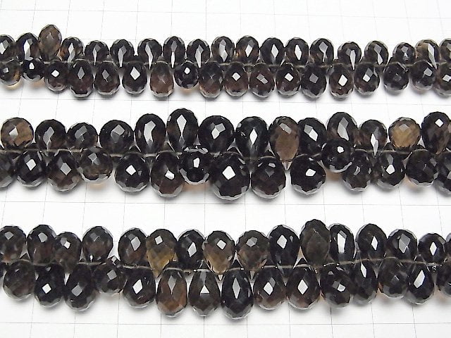 High Quality Smoky Quartz AAA Drop Faceted Briolette half or 1strand beads (aprx.6inch/15cm)
