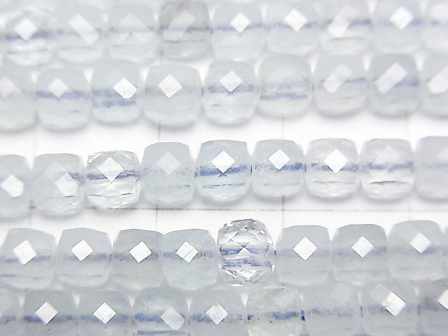 高品質!海藍寶 AA++ 立方體 4x4x4mm 一串珠子 (約 15 英吋 / 37 公分)
