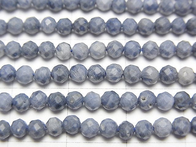 高品質!藍色海綿珊瑚刻面圓珠 3mm 1串珠子(約15英吋/36公分)
