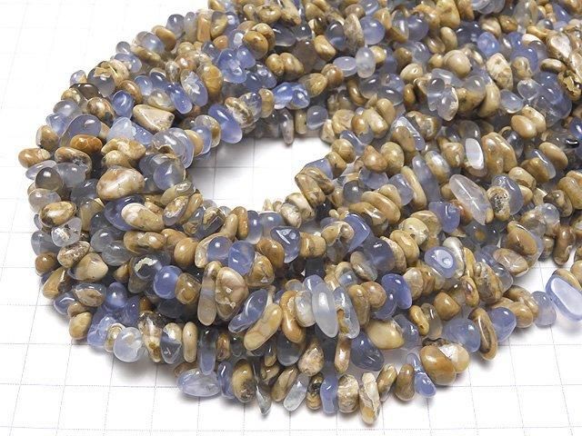 Argentine Natural Color Blue Chalcedony AA Nugget (Chips) with Matrix, 1-strand beads (approx. 15 inches/38 cm)