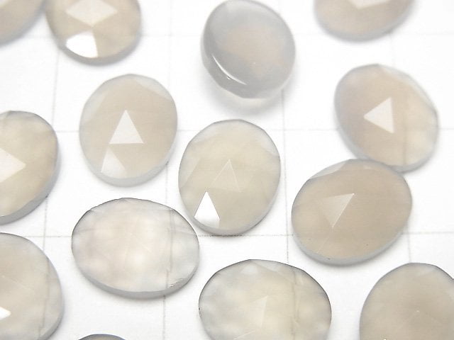 灰色縞瑪瑙橢圓形玫瑰式切割 10x8mm 4顆