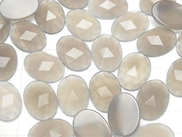 Grauer Onyx Oval Rose Cut 18x13mm 4Stück