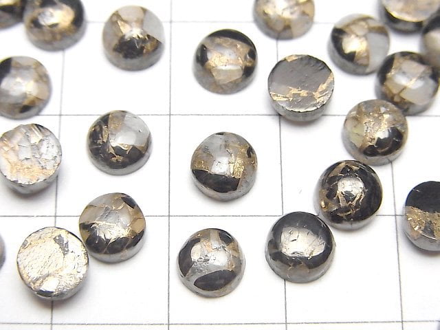 銅方解石黑曜石 AAA 圓形凸圓形 6x6mm 5件