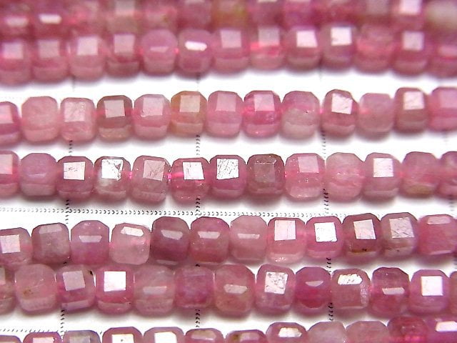 高品質!粉紅色電氣石 AA++ 立方體形狀 3x3x3 公釐 1 串珠子 (約 15 英吋 / 37 公分)
