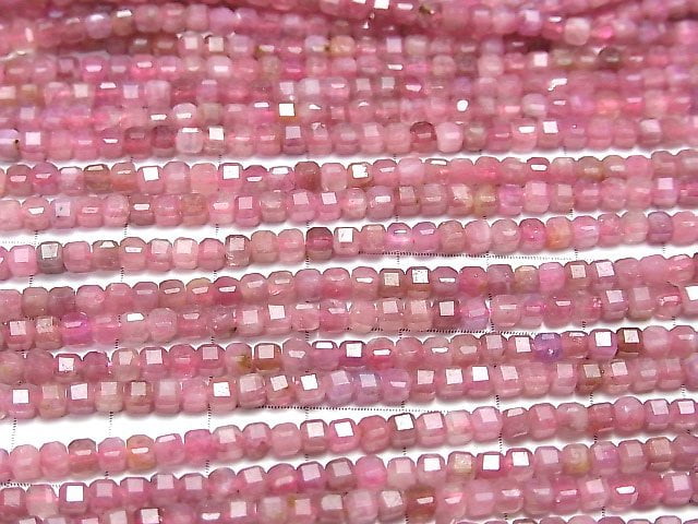 Hochwertig! Rosa Turmalin AA++ Würfelform 3x3x3mm 1strang Perlen (ca. 15 Zoll / 37 cm)