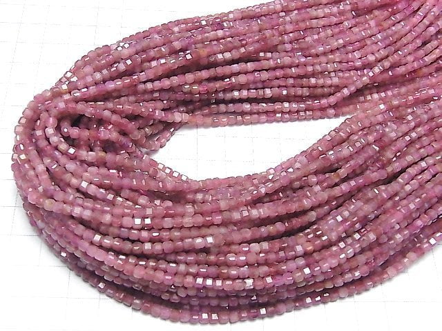 Hochwertig! Rosa Turmalin AA++ Würfelform 3x3x3mm 1strang Perlen (ca. 15 Zoll / 37 cm)